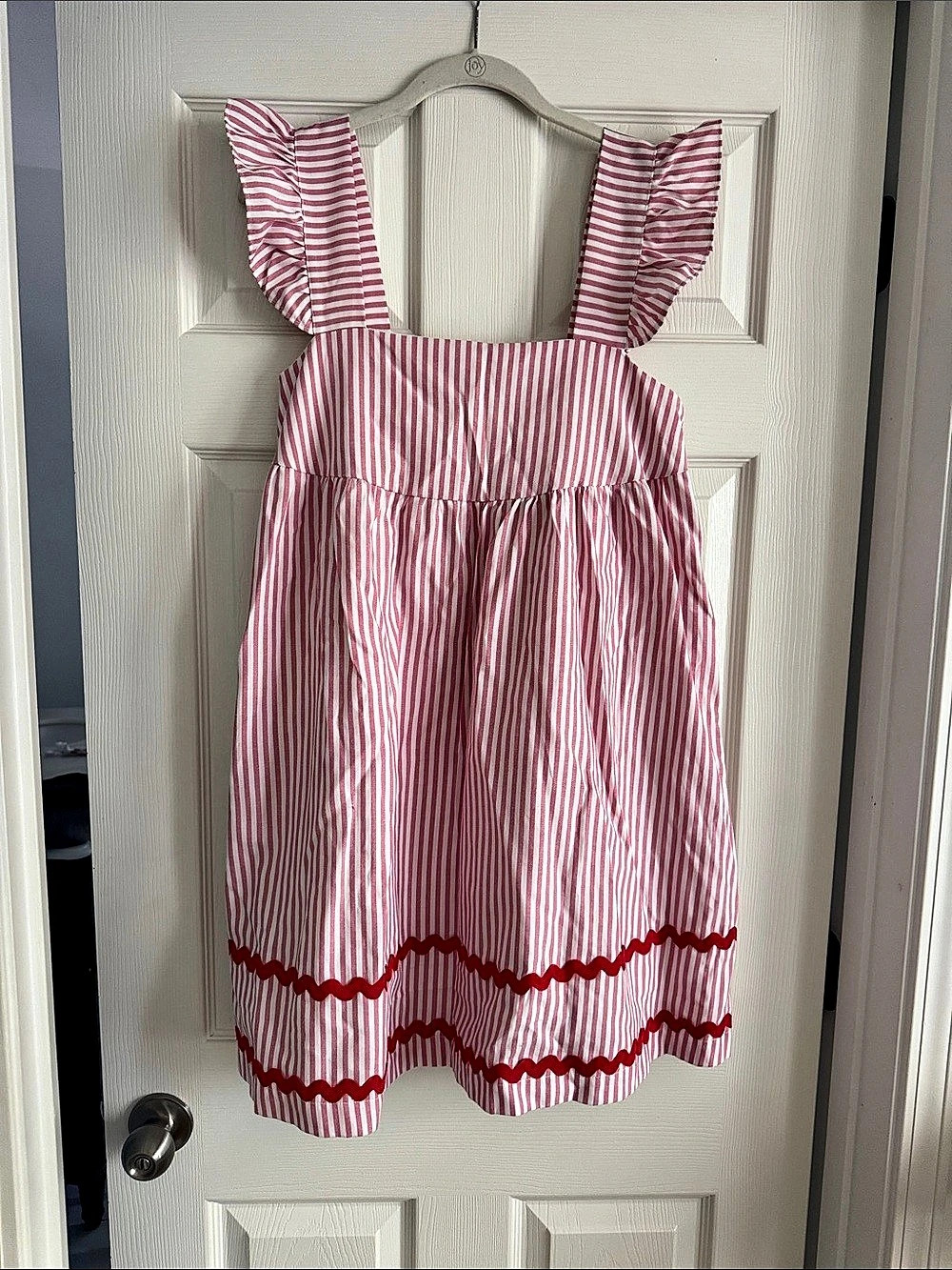 Pink & White Striped Ruffle Strap Dress Like New